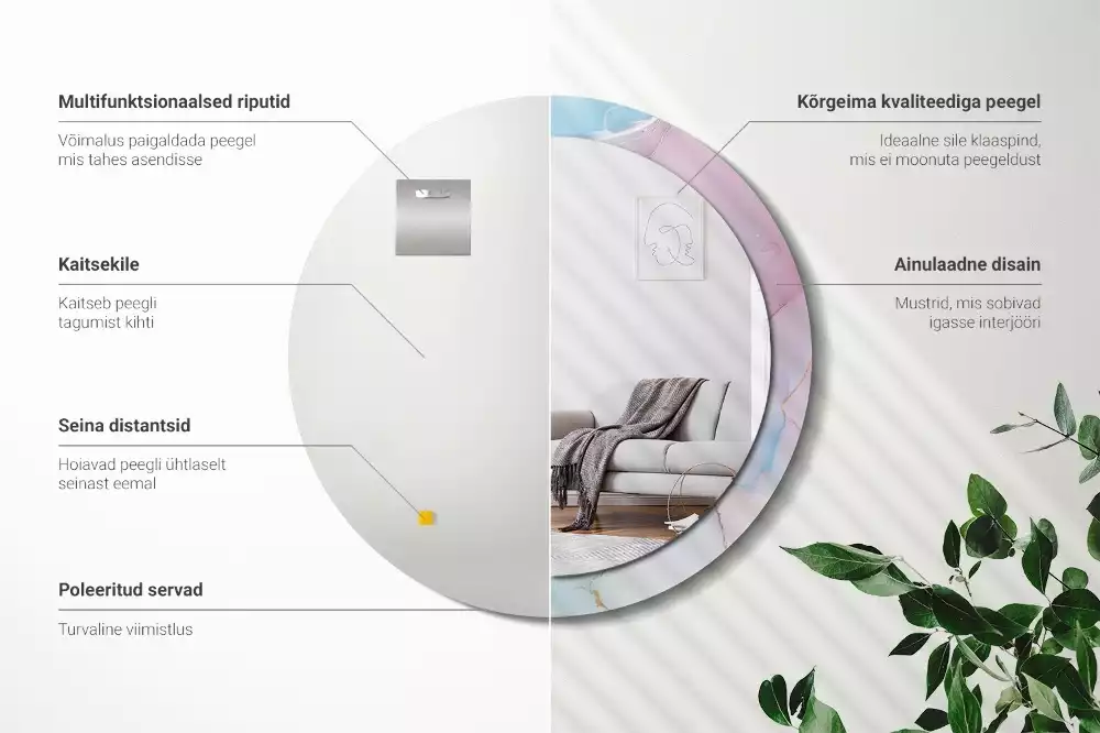 Oglindă rotundă ramă cu imprimeu Stil marmură