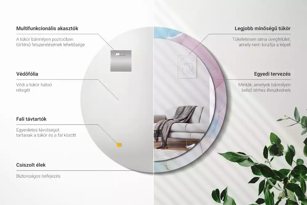 Oglindă rotundă ramă cu imprimeu Stil marmură