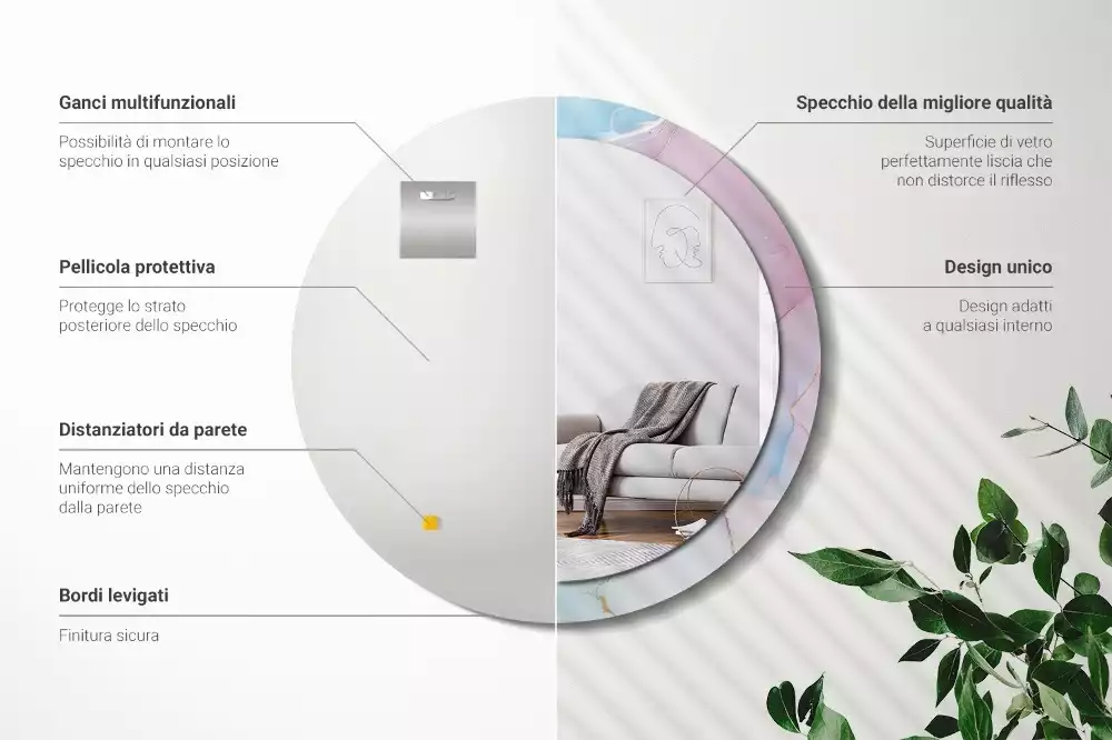 Oglindă rotundă ramă cu imprimeu Stil marmură