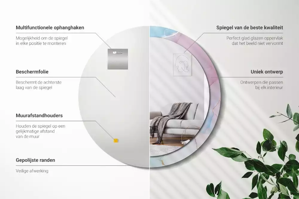 Oglindă rotundă ramă cu imprimeu Stil marmură