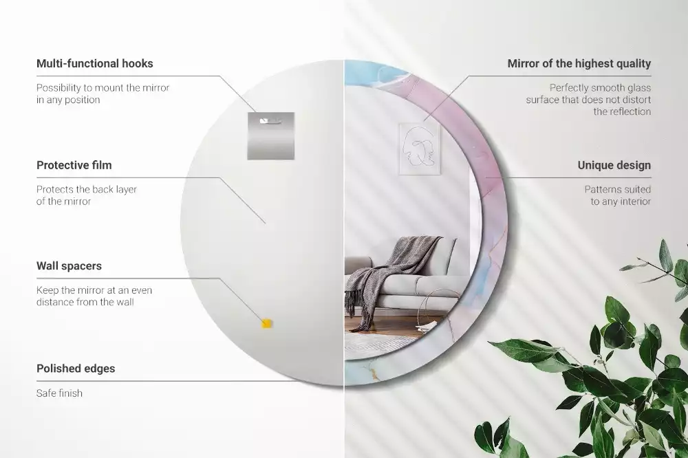 Oglindă rotundă ramă cu imprimeu Stil marmură