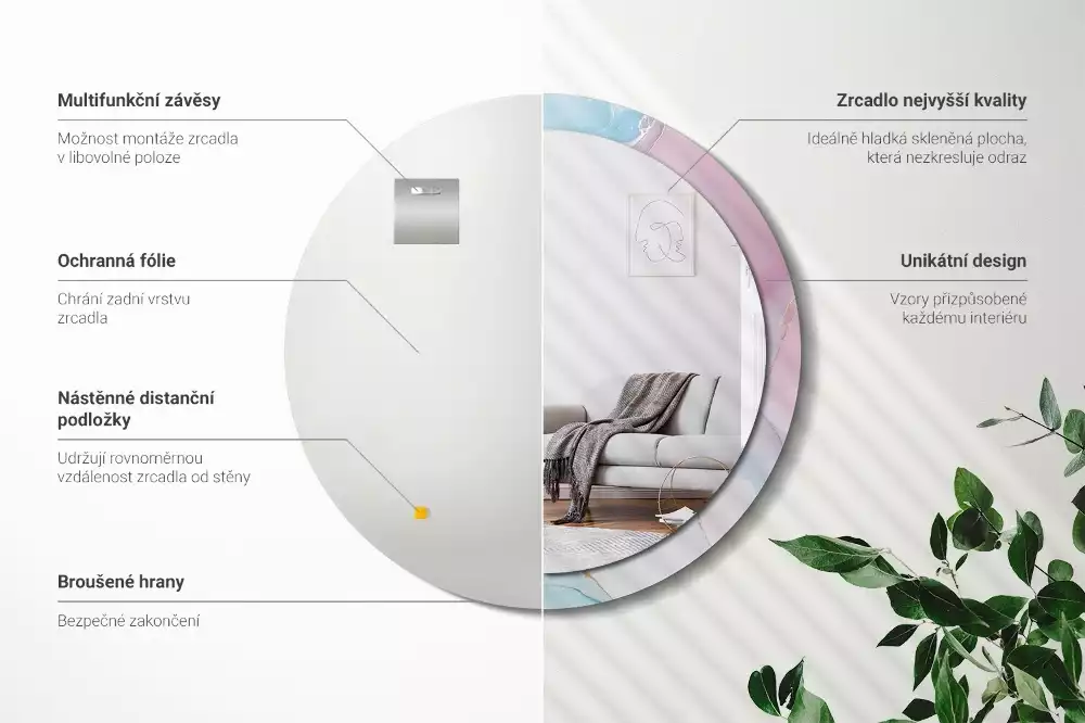 Oglindă rotundă ramă cu imprimeu Stil marmură