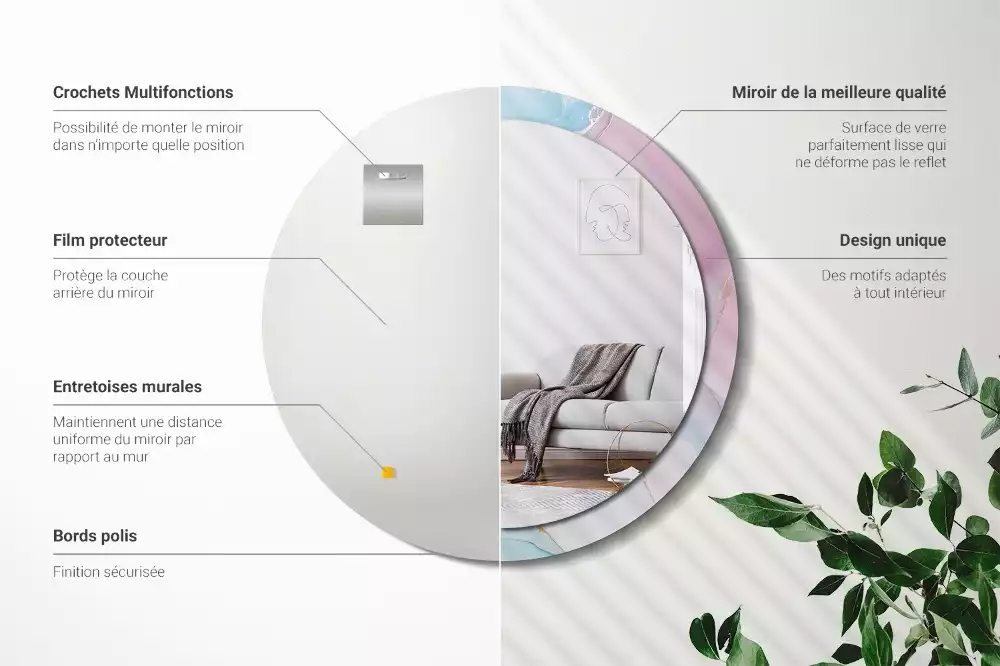 Oglindă rotundă ramă cu imprimeu Stil marmură