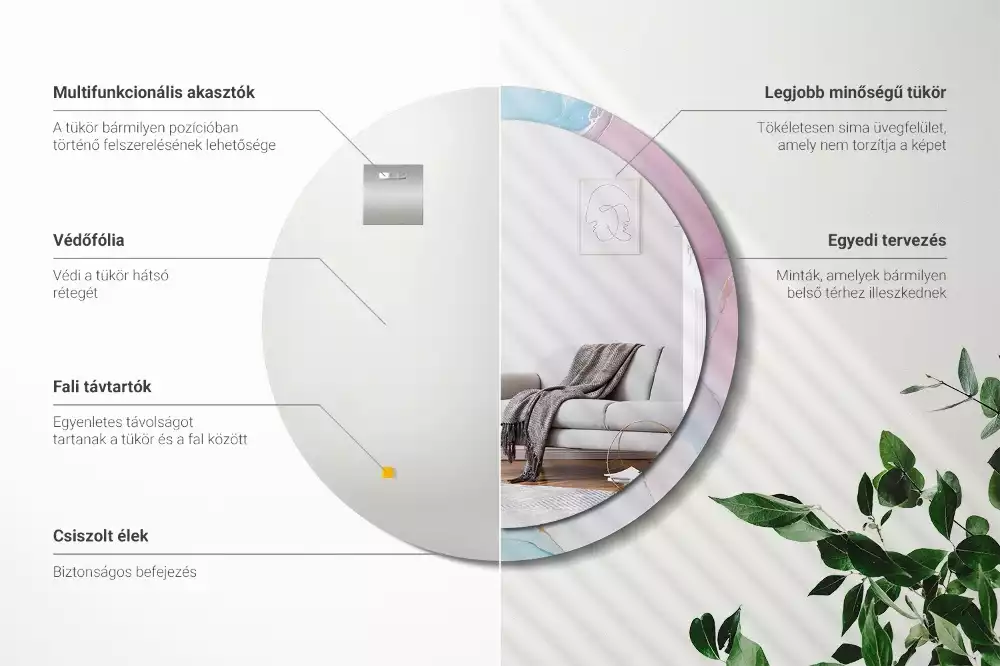 Oglindă rotundă ramă cu imprimeu Stil marmură