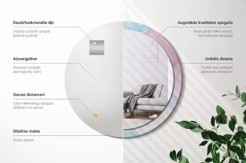 Oglindă rotundă ramă cu imprimeu Stil marmură