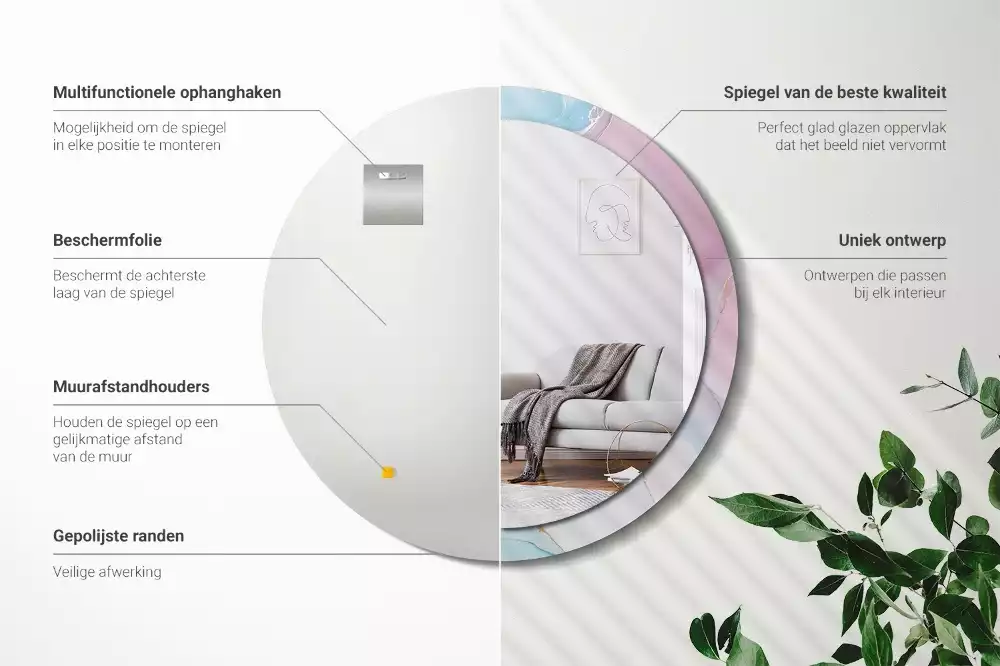 Oglindă rotundă ramă cu imprimeu Stil marmură