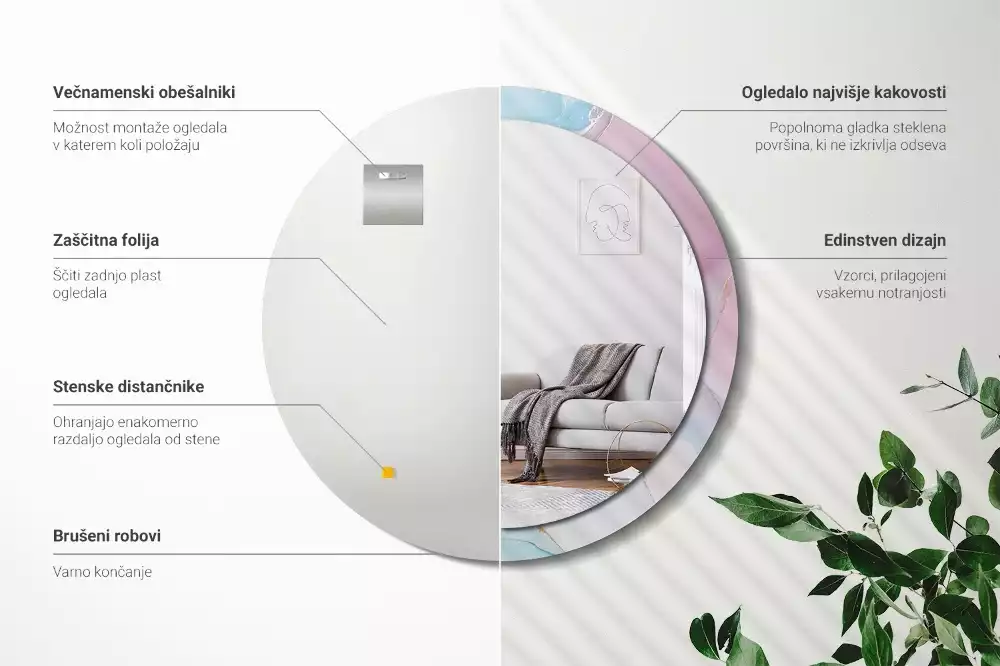 Oglindă rotundă ramă cu imprimeu Stil marmură