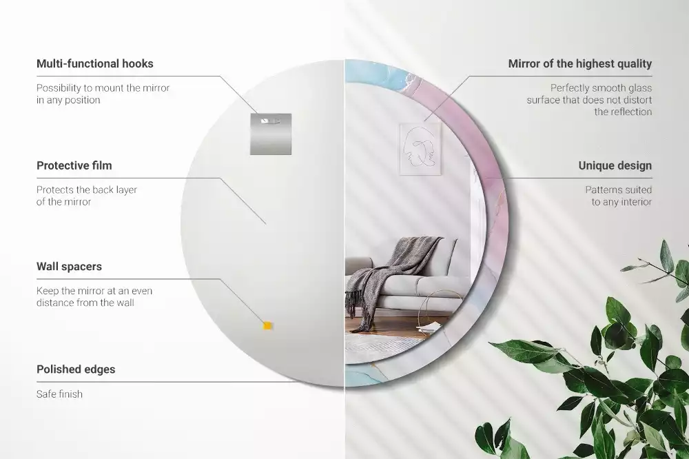 Oglindă rotundă ramă cu imprimeu Stil marmură