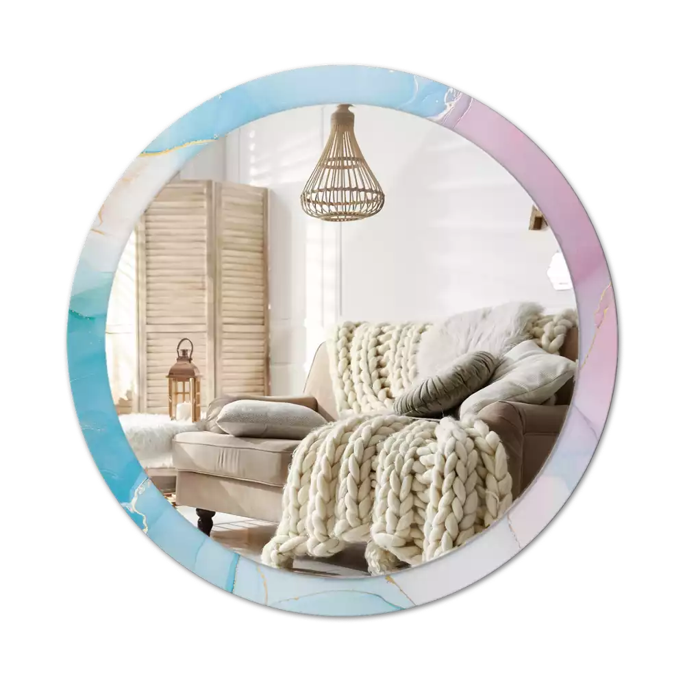 Oglindă rotundă ramă cu imprimeu Stil marmură