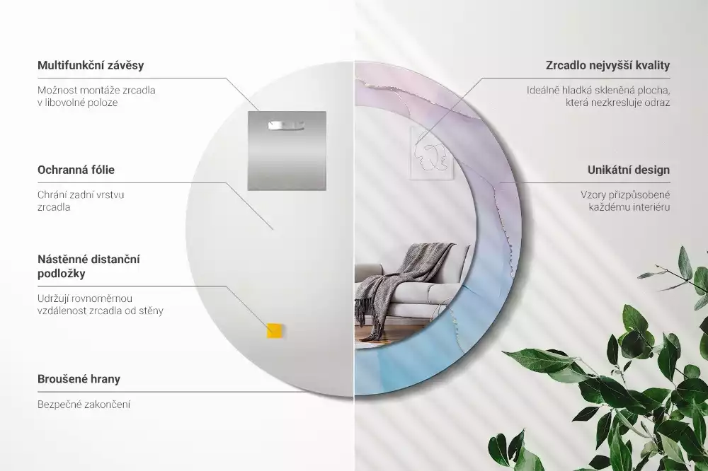 Oglindă rotundă ramă cu imprimeu Stil marmură