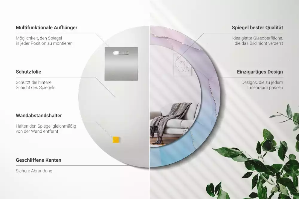 Oglindă rotundă ramă cu imprimeu Stil marmură