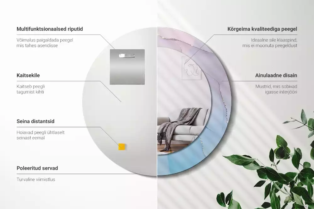 Oglindă rotundă ramă cu imprimeu Stil marmură