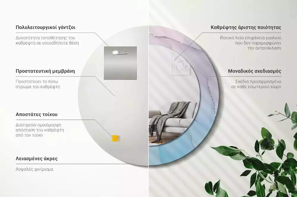 Oglindă rotundă ramă cu imprimeu Stil marmură