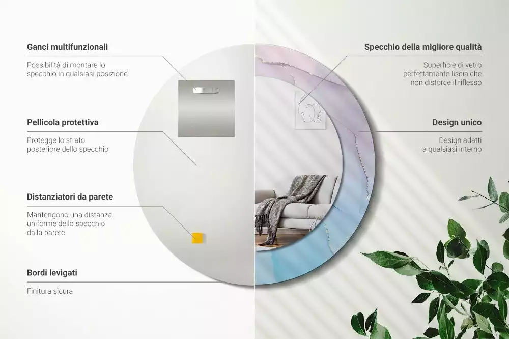 Oglindă rotundă ramă cu imprimeu Stil marmură