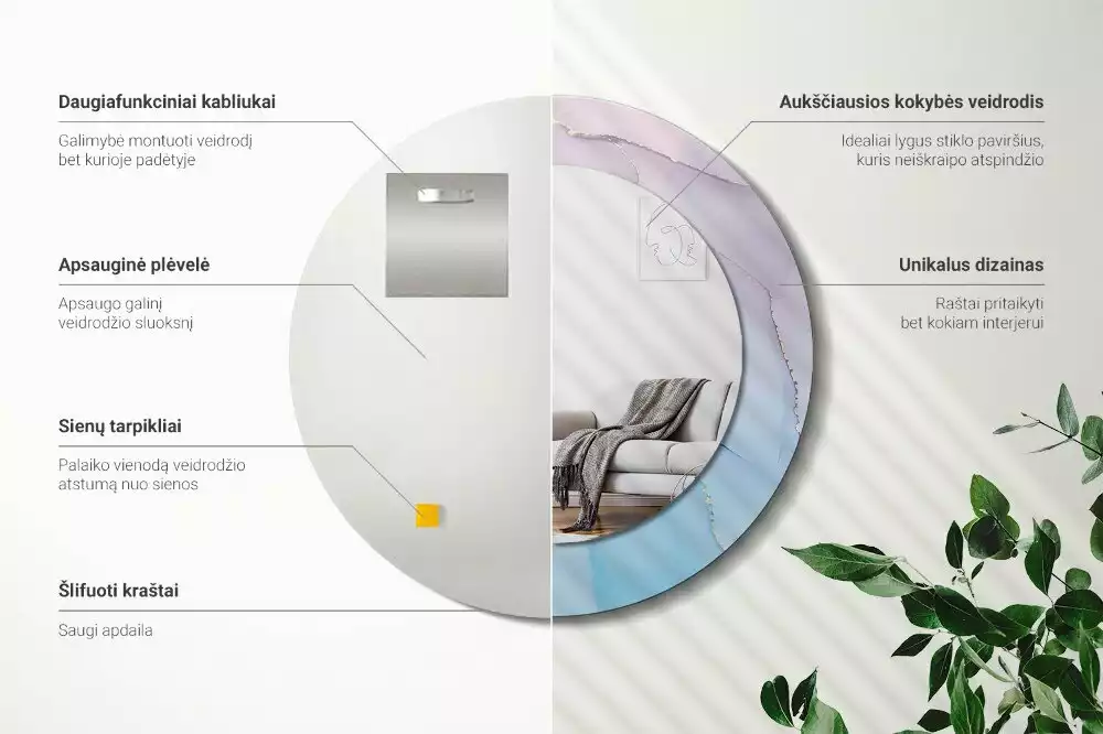 Oglindă rotundă ramă cu imprimeu Stil marmură