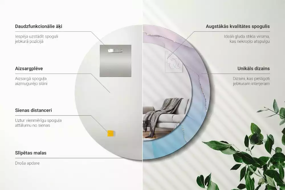 Oglindă rotundă ramă cu imprimeu Stil marmură