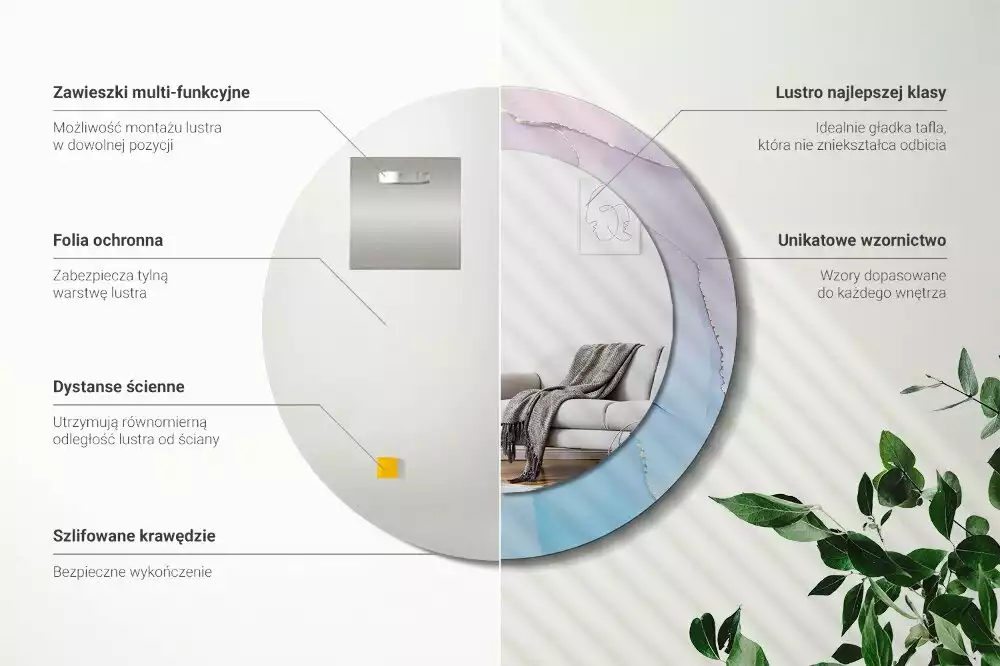 Oglindă rotundă ramă cu imprimeu Stil marmură