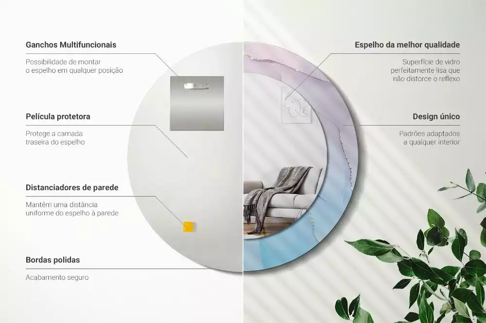 Oglindă rotundă ramă cu imprimeu Stil marmură