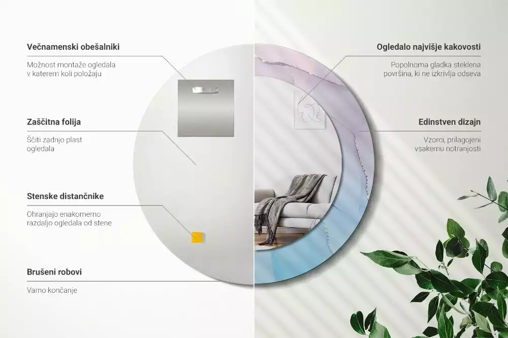 Oglindă rotundă ramă cu imprimeu Stil marmură