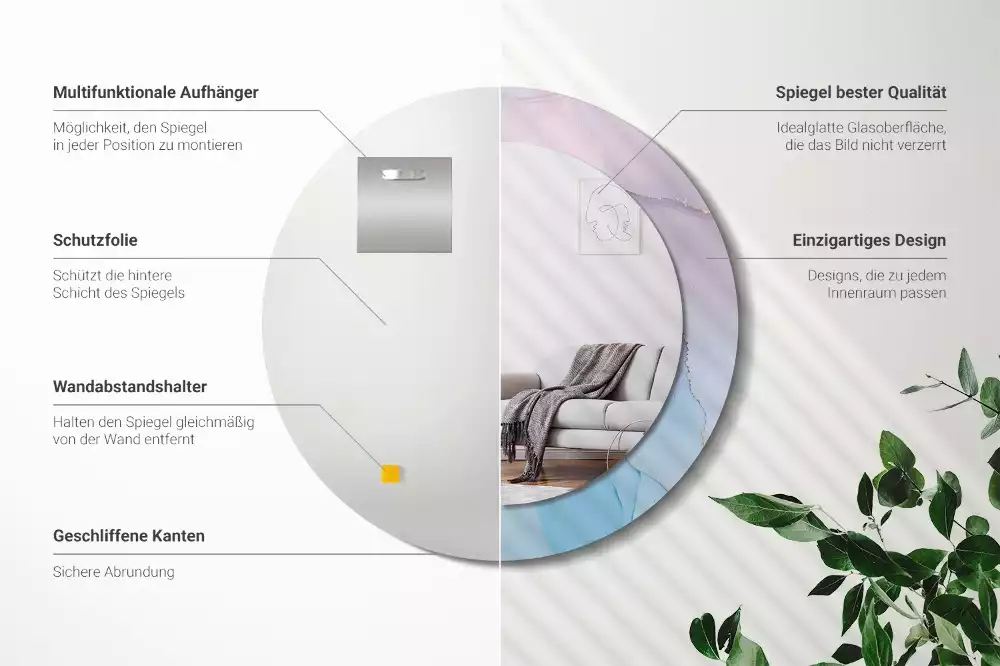 Oglindă rotundă ramă cu imprimeu Stil marmură