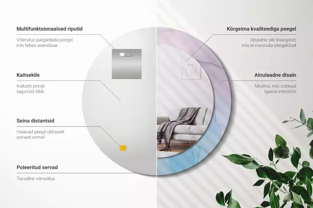 Oglindă rotundă ramă cu imprimeu Stil marmură