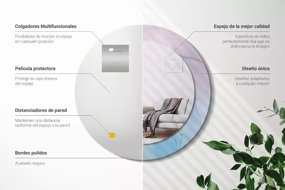 Oglindă rotundă ramă cu imprimeu Stil marmură