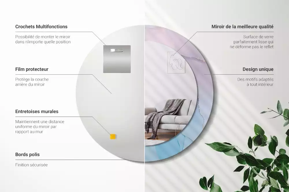 Oglindă rotundă ramă cu imprimeu Stil marmură