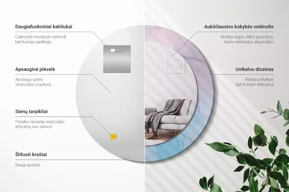 Oglindă rotundă ramă cu imprimeu Stil marmură