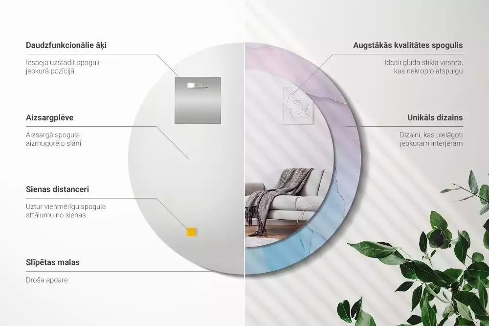 Oglindă rotundă ramă cu imprimeu Stil marmură