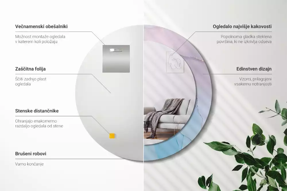 Oglindă rotundă ramă cu imprimeu Stil marmură