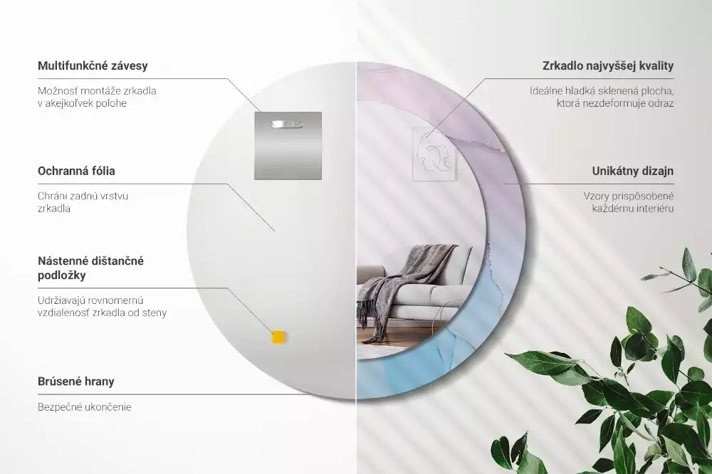 Oglindă rotundă ramă cu imprimeu Stil marmură