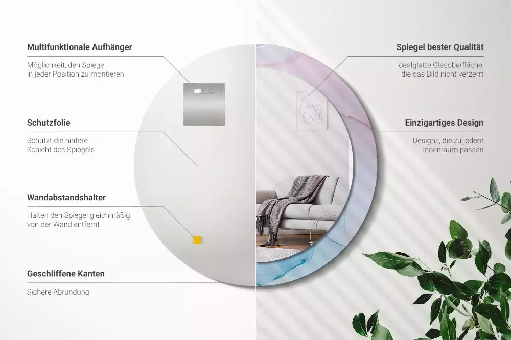 Oglindă rotundă ramă cu imprimeu Stil marmură