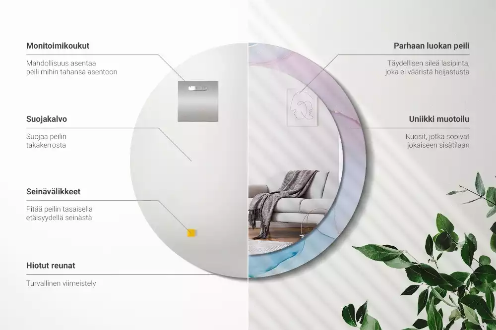 Oglindă rotundă ramă cu imprimeu Stil marmură