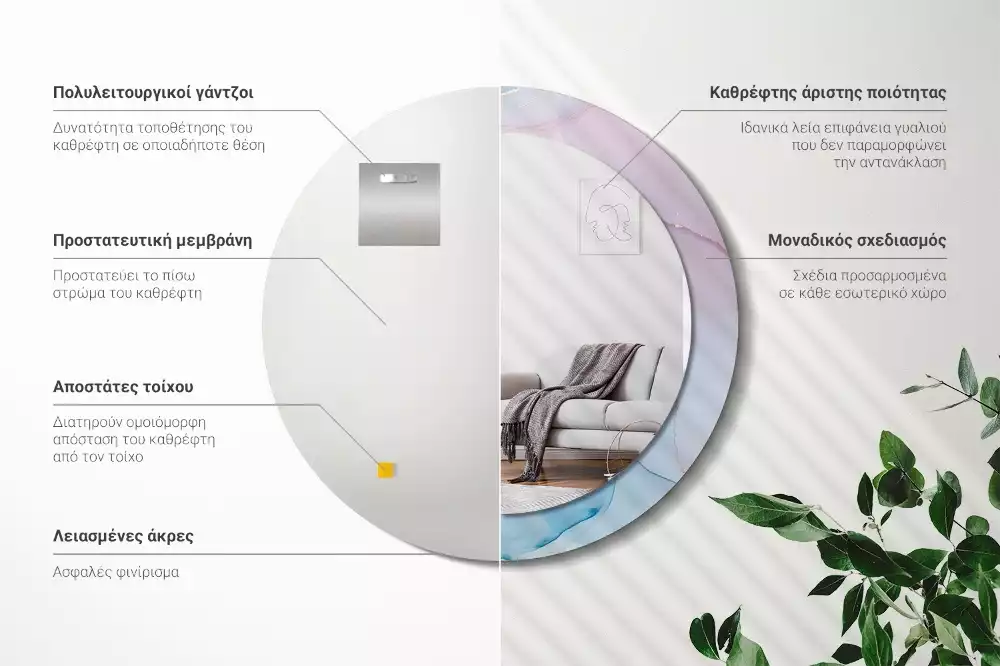 Oglindă rotundă ramă cu imprimeu Stil marmură