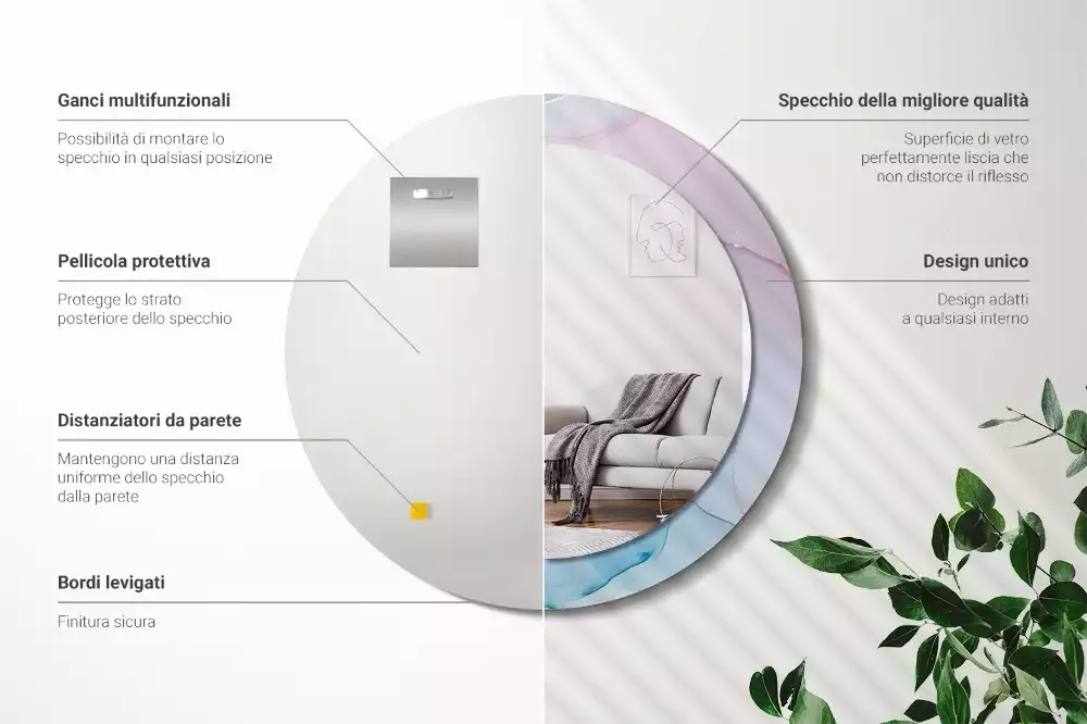 Oglindă rotundă ramă cu imprimeu Stil marmură