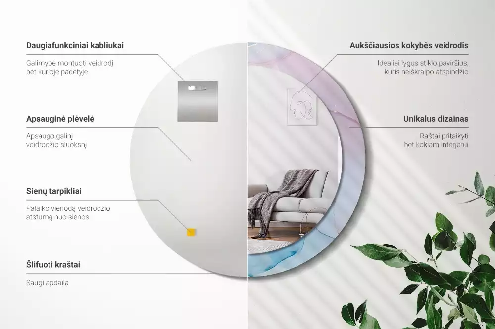 Oglindă rotundă ramă cu imprimeu Stil marmură