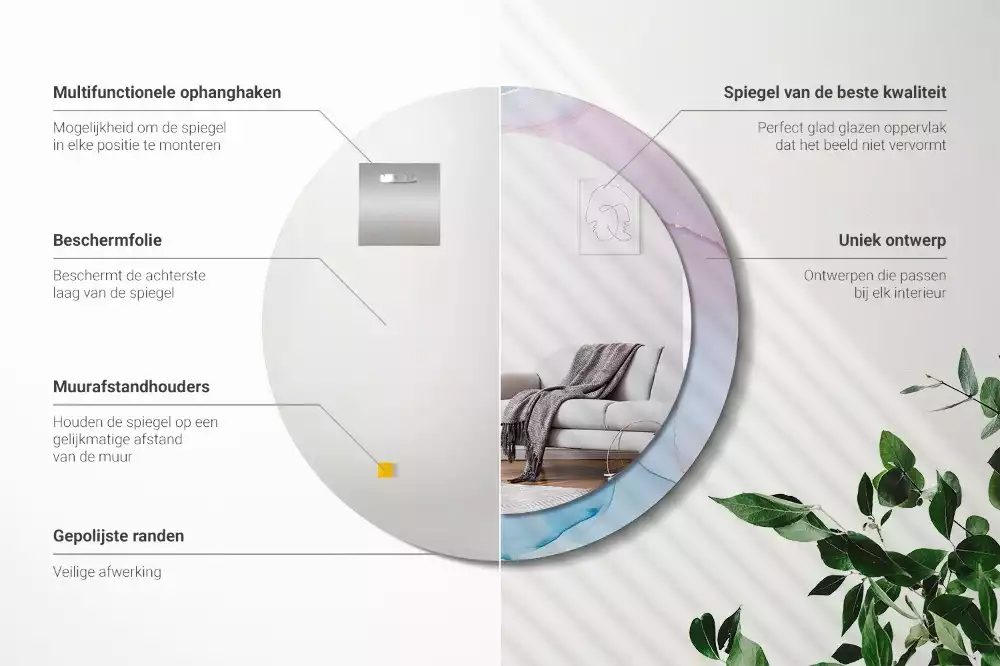 Oglindă rotundă ramă cu imprimeu Stil marmură