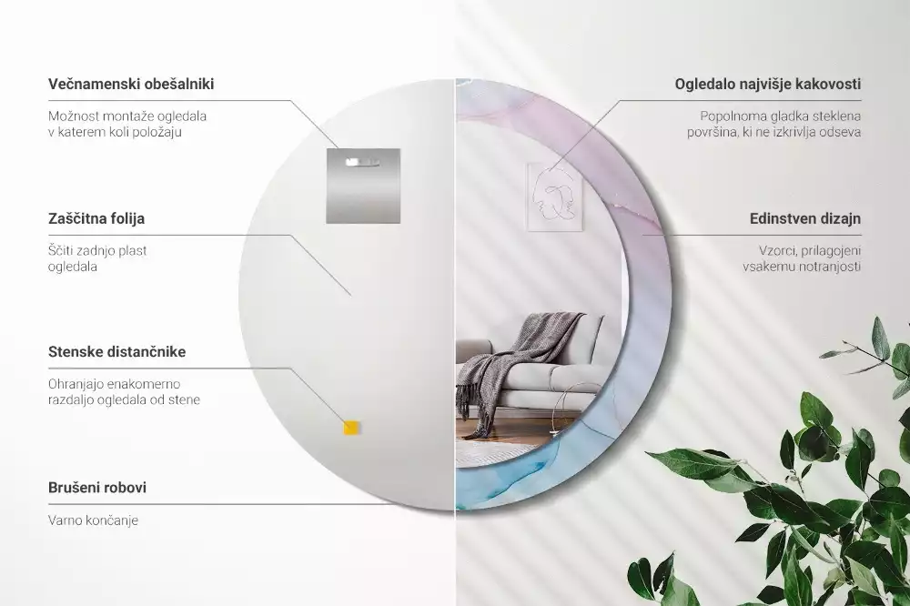 Oglindă rotundă ramă cu imprimeu Stil marmură