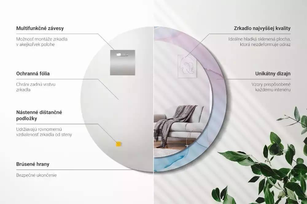 Oglindă rotundă ramă cu imprimeu Stil marmură