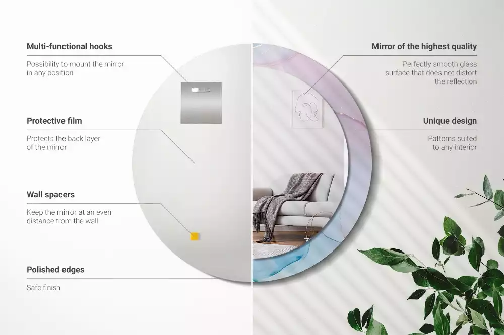 Oglindă rotundă ramă cu imprimeu Stil marmură