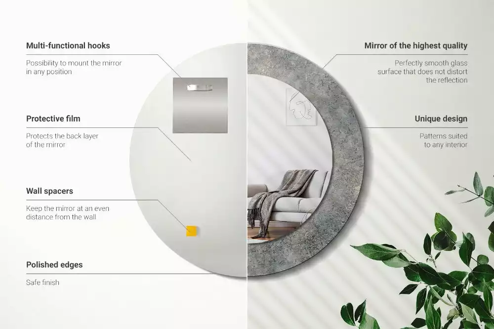 Oglindă rotundă imprimată Beton vintage