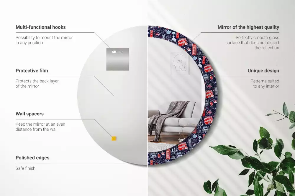 Oglindă rotundă ramă cu imprimeu Londra