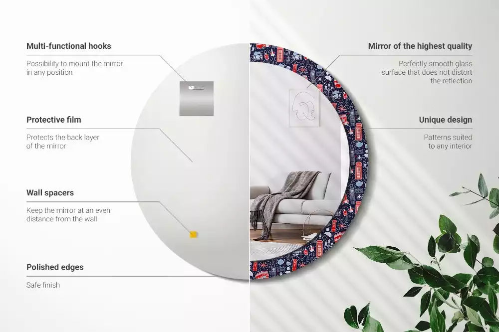 Oglindă rotundă ramă cu imprimeu Londra