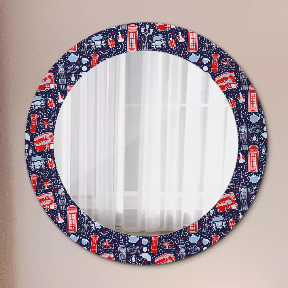 Oglindă rotundă ramă cu imprimeu Londra