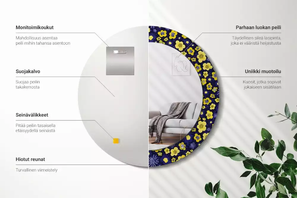 Oglindă cu decor rotundă Flori mici