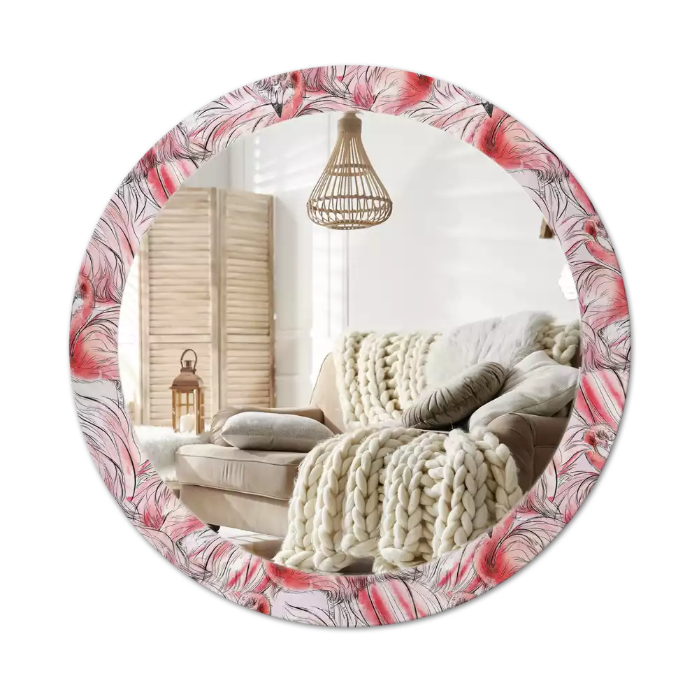 Oglindă rotundă imprimată Flamingo