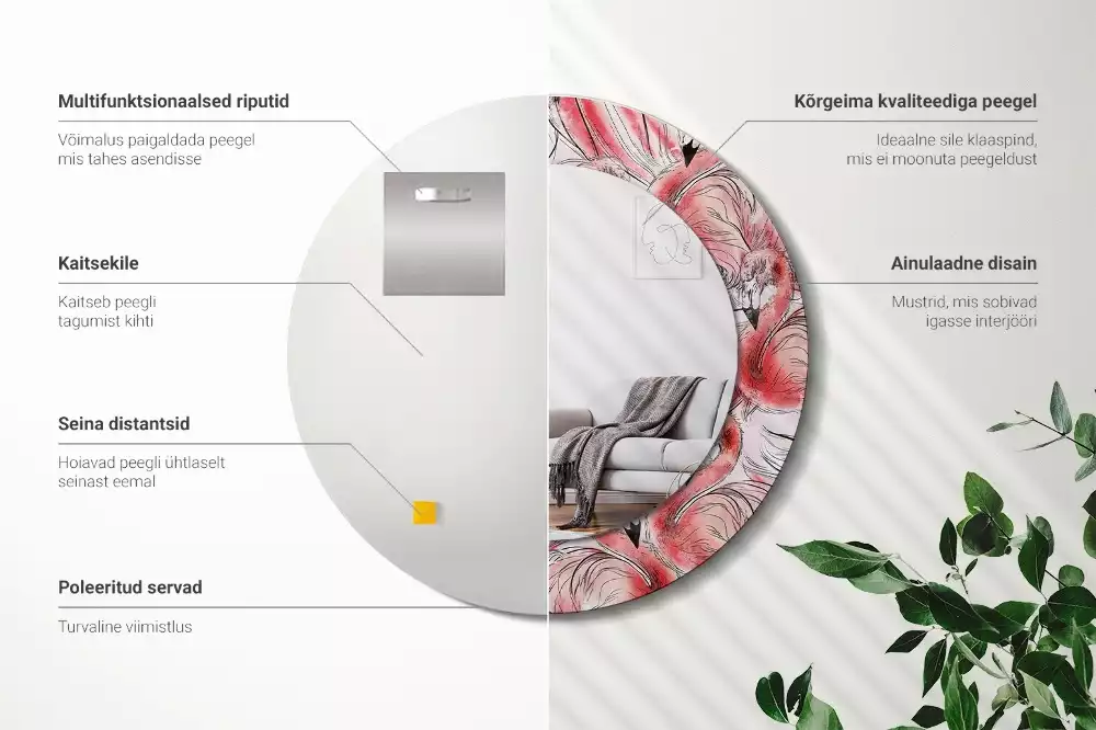 Oglindă rotundă imprimată Flamingo