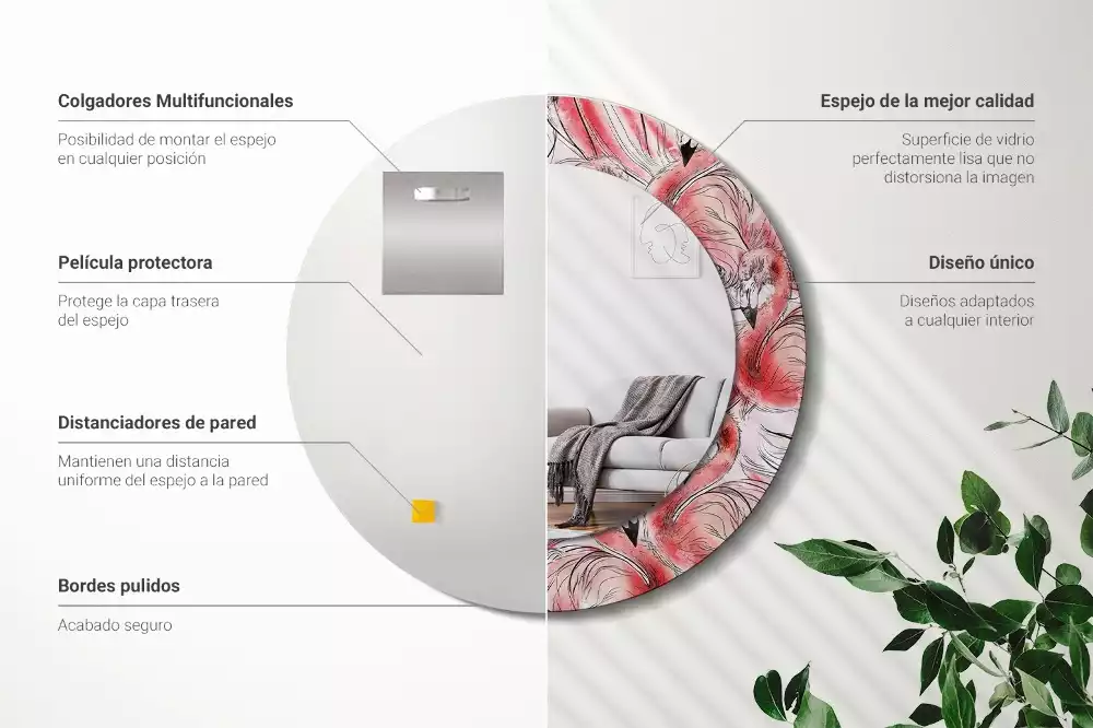 Oglindă rotundă imprimată Flamingo