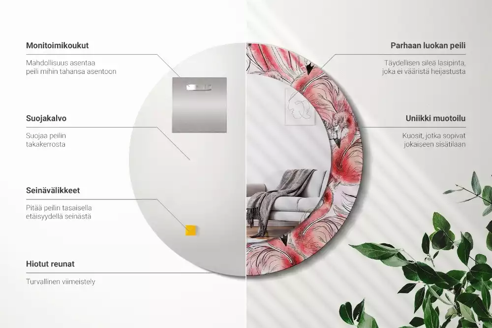 Oglindă rotundă imprimată Flamingo