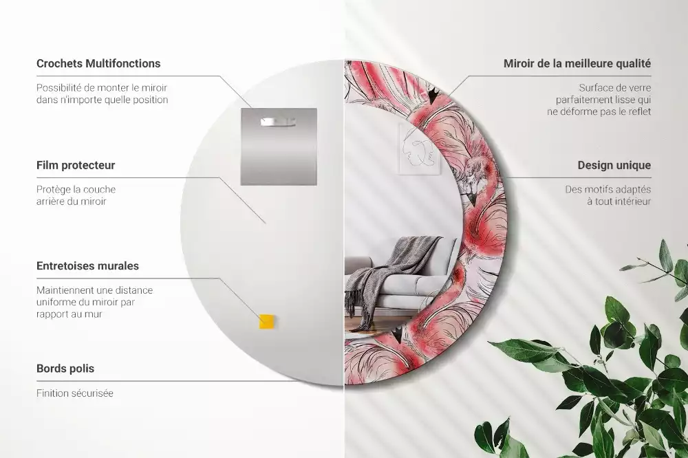 Oglindă rotundă imprimată Flamingo